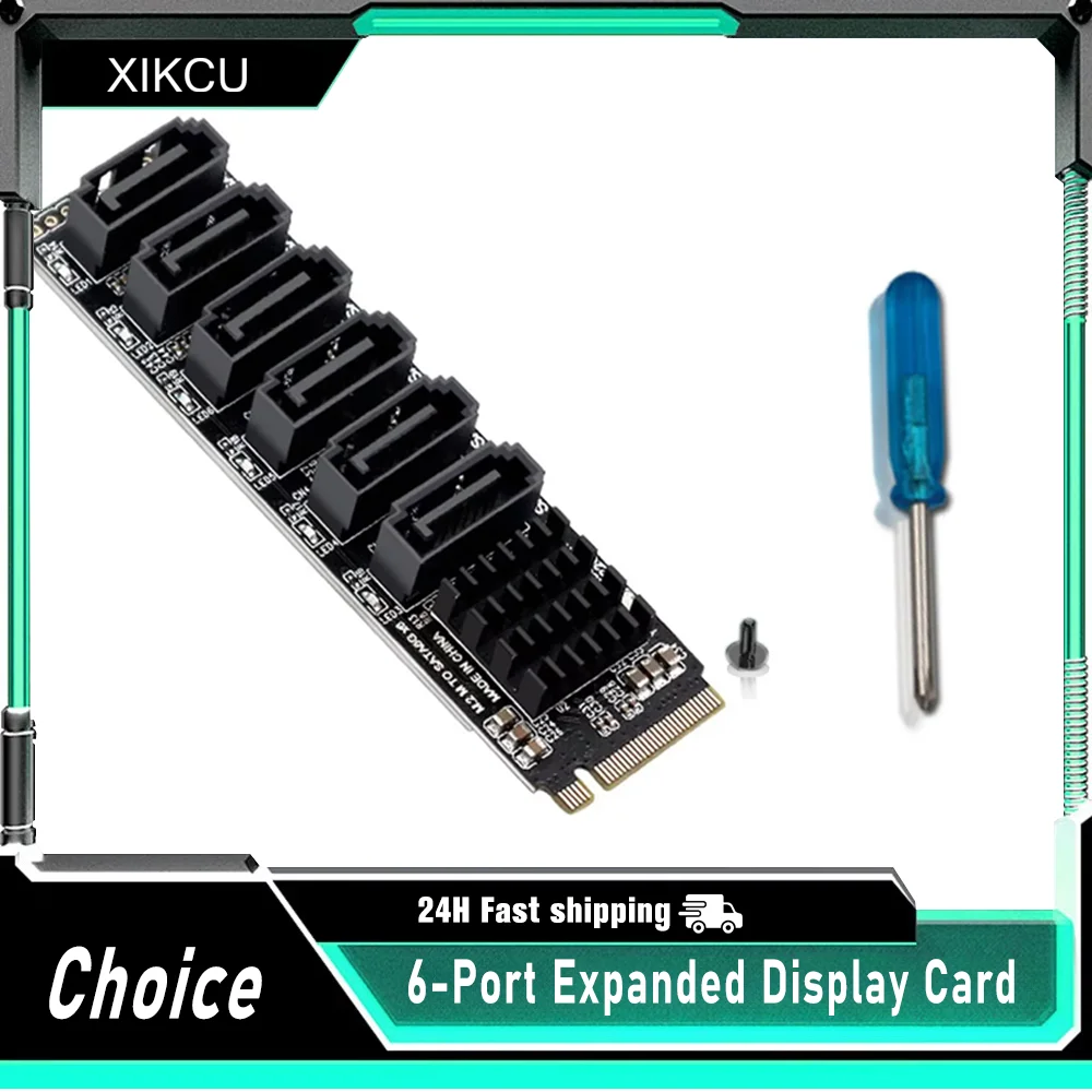 Karta rozszerzeń M.2 NVMe M-Key PCIe 3.0 do SATA 6 Gbps, 6-portowa, adapter PCI-E do dysków twardych NAS, karta rozszerzeń ASM1166 PM