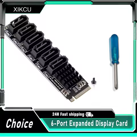 M.2 NVME M-Key PCIE 3.0 to SATA 6Gbps 6-Port Expansion Card NAS Hard Drive Extended PCI-E Adapter Riser Card ASM1166 PM
