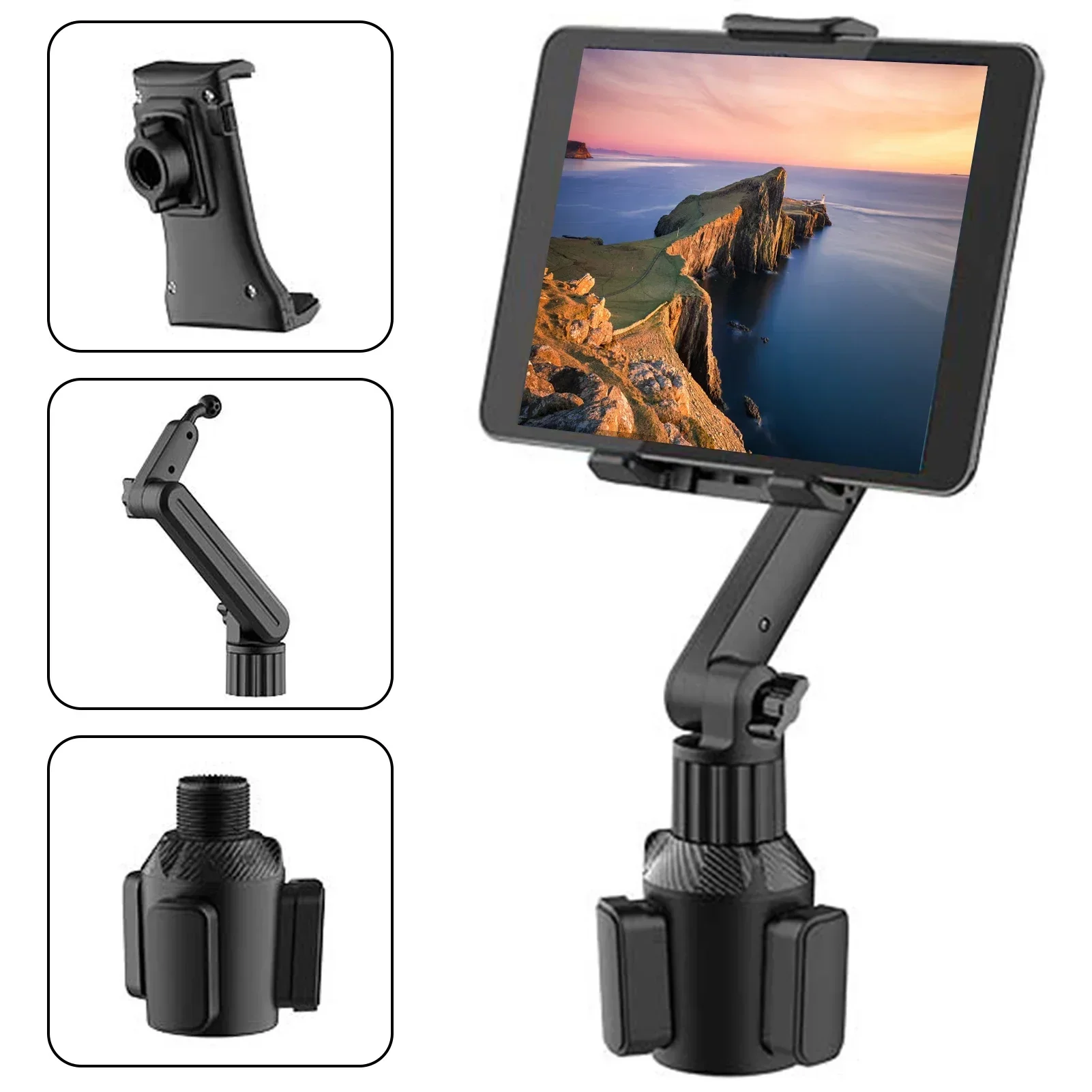 Tablet Phone Holder 360 Adjustable Car Cupholder Laptop Tablet Handle 270 Tilt Bar Silicone Triangular Base Holders For Vehicle