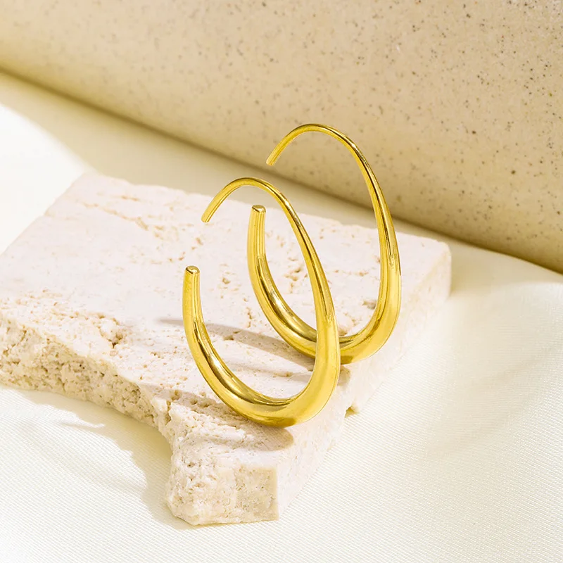 Minimalist 18K Gold Teardrop Earrings for Women, Korean Open Hoop Design, Elegant Fashion Jewelry Gift