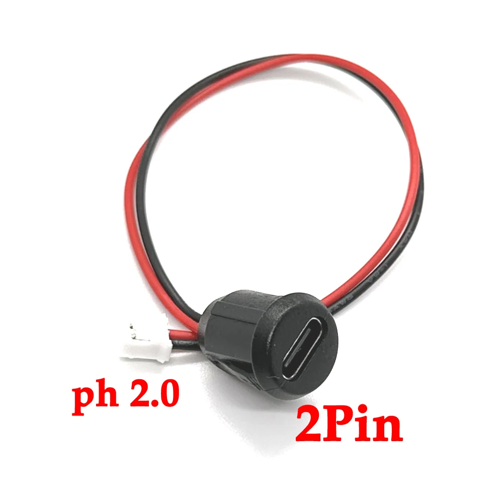 1/5pc 2Pin/4Pin New USB Connector Type-C Waterproof with PH 2.0 Female Socket High Current Fast Charging jack port With data pin