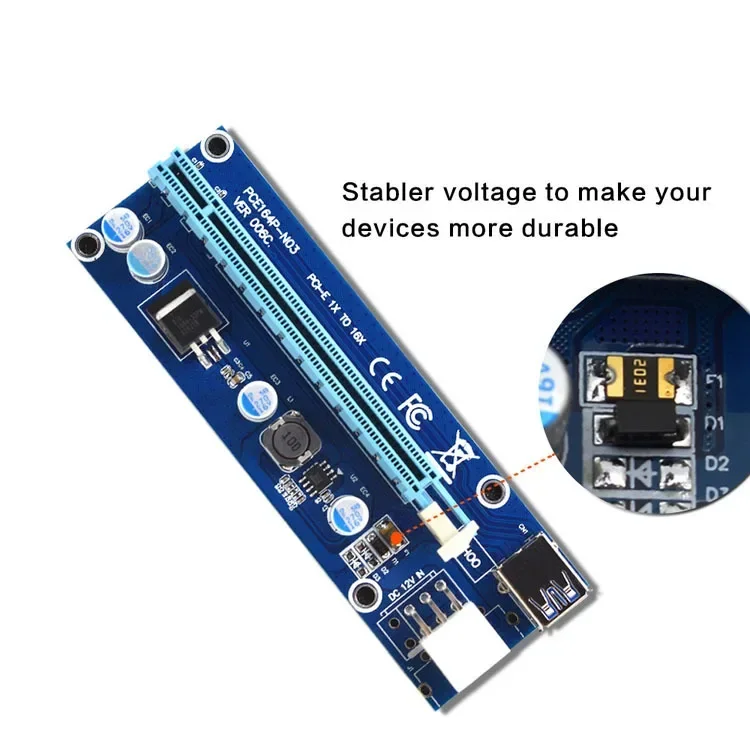 بطاقة PCI-E 1X إلى 16X Riser، USB 3.0، كابل طاقة PCI-E SATA إلى 6Pin لمنجم تعدين البيتكوين