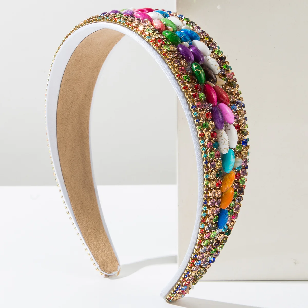 

Fashion Trend Colored Turquoise Headband Wide Edge with Colored Diamonds Beautiful Hair Accessories Bohemian Holiday Headband