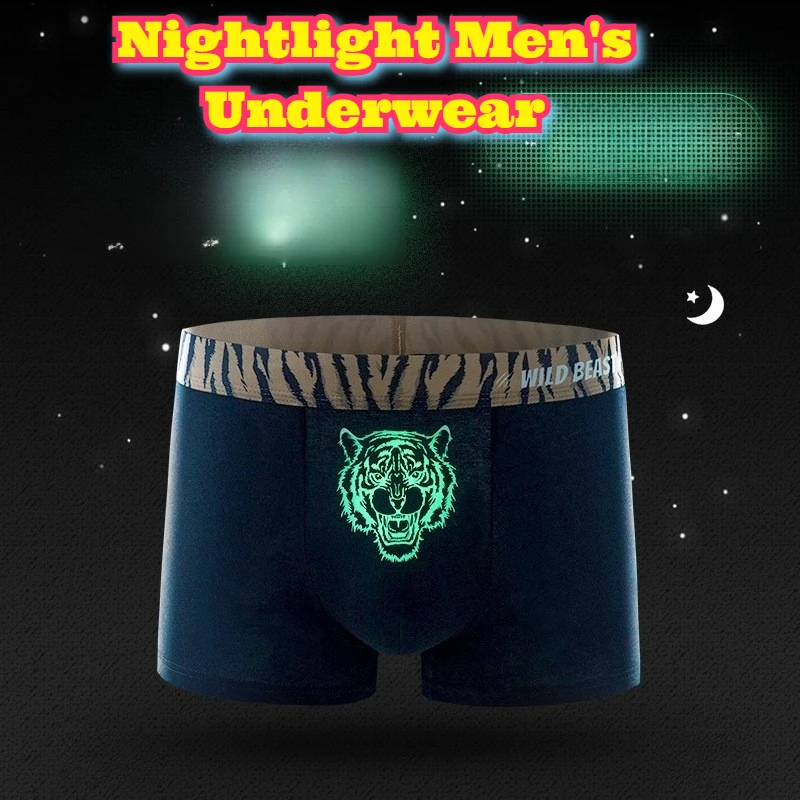 

Glow Dark Mens Underwear Cotton Boxer Briefs Breathable Quick Dry Big Size Medium Waist Four Leg Odor Control Comfort Fit Night