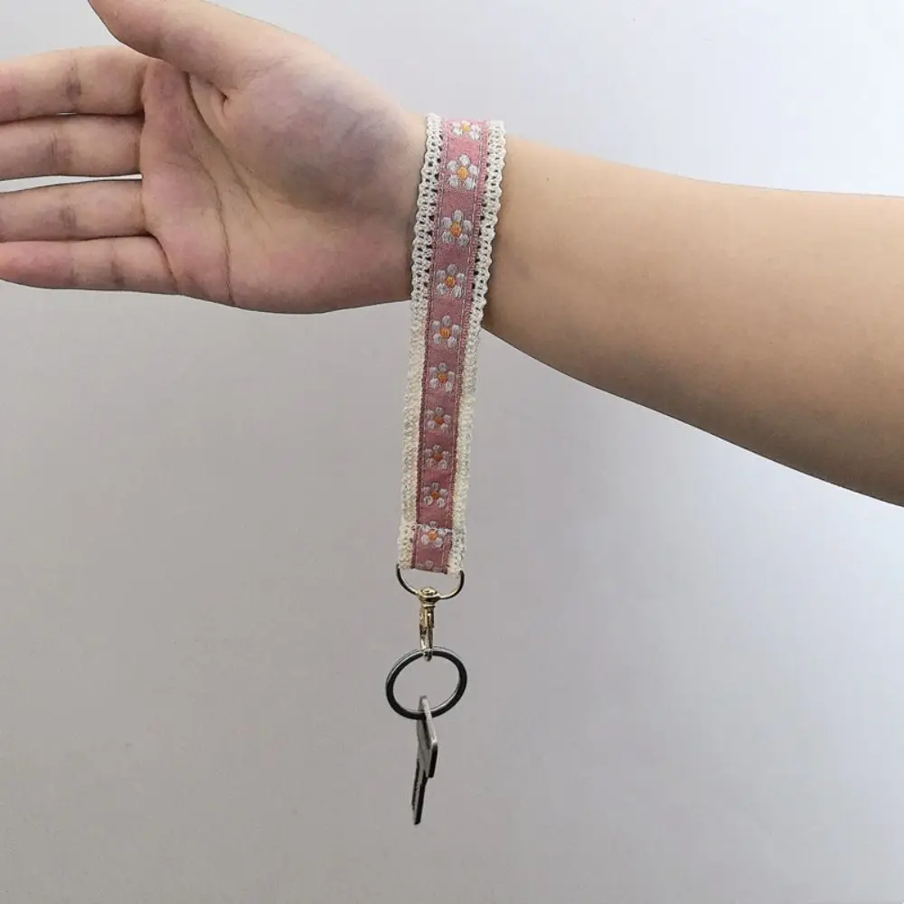 تنوعا مكافحة خسر الدانتيل شريط للرسغ القماش قلادة زهرة المفاتيح الملونة رائعة حلية حقيبة حبل مضفر الفتيات #3