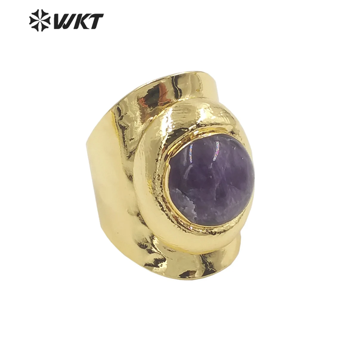 WT-R441 Wholesale Fashion 18k Gold Plated Resist Tarnishable Round Stone Ring Lovely Energy Gemstone Cocktail Decorative