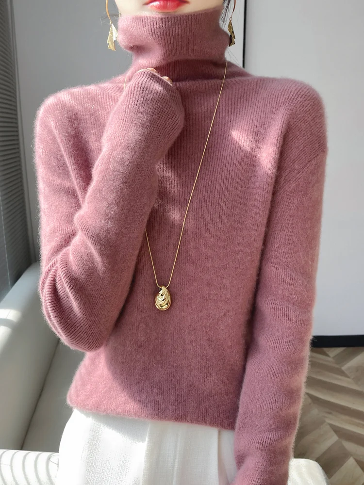 

Winter New 2024 Women's Camere High Collar Wool Sweater 00 Pure Wool Loose Color Base Layer Sweater Comfortable Knit...