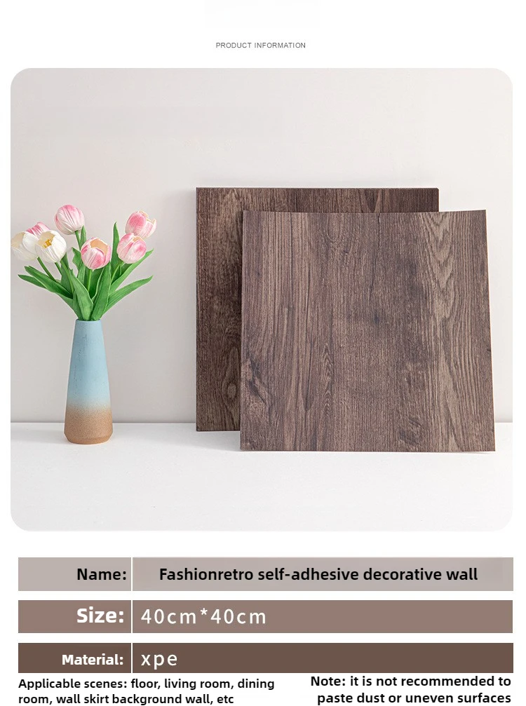 

Eco-Friendly Wood Texture PVC Sticker 40x40cm, Thick Anti-Slip Floor/Wall Tiles for Toilet/Kitchen/Stairs (Self Adhesive)