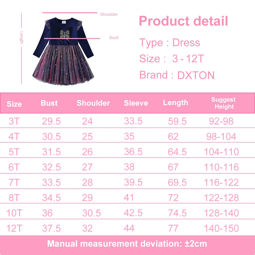 DXTON Children Tutu Dress For Girls Butterfly Sequined Long Sleeve Girls Dress Mesh Princess Winter Party Kids Elegant Dresses