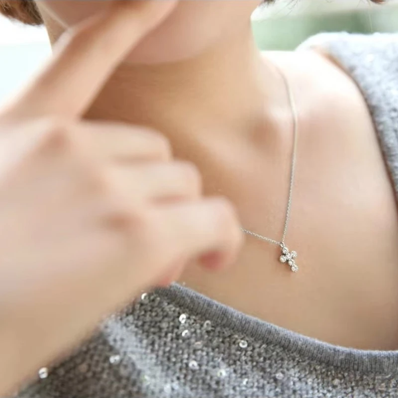 New 925 Sterling Silver Zircon Cross Necklaces Pendant Fashion Sterling Silver Jewelry Statement for Women Bijoux