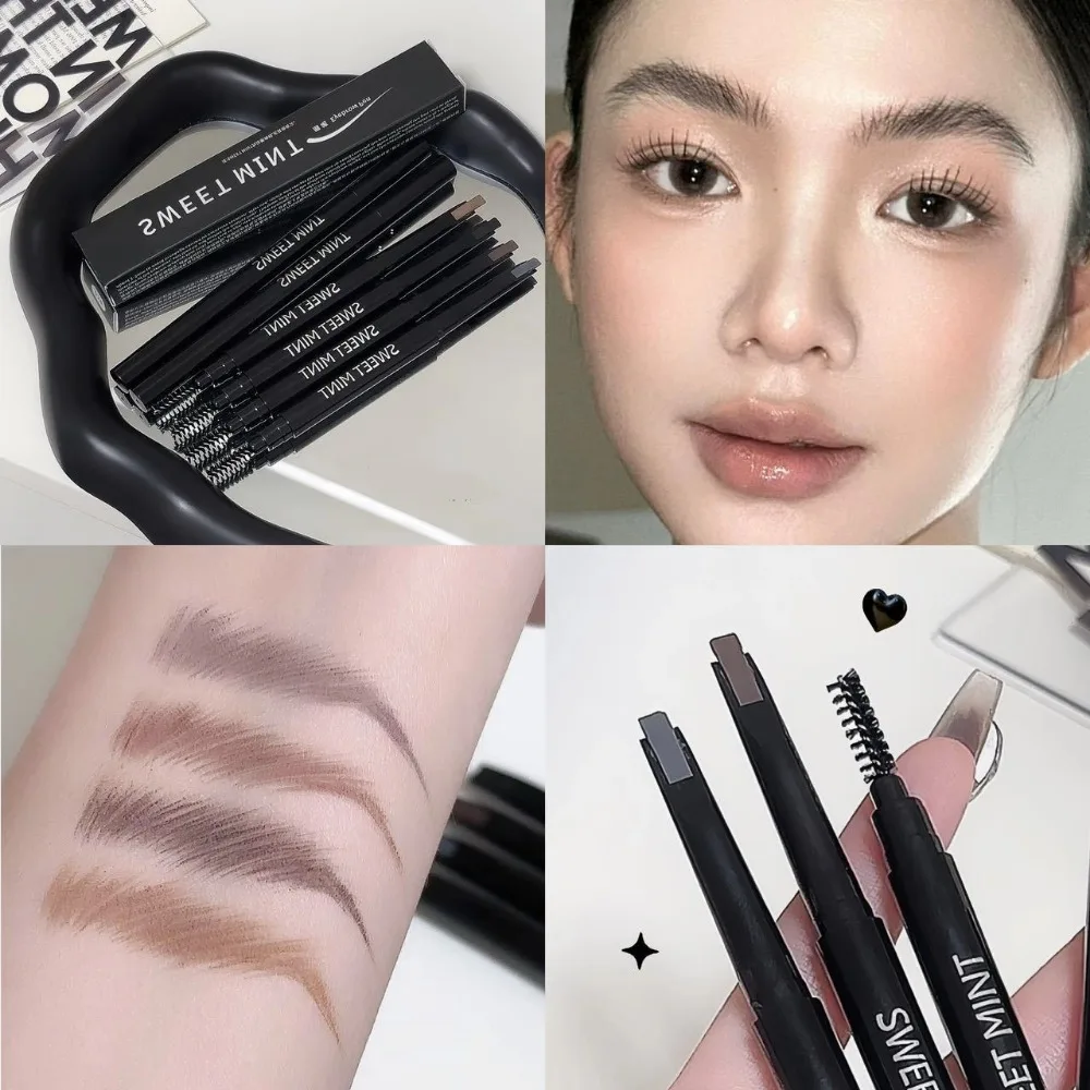 1Pc 방수 회전식 그레이 브라운 눈썹 연필 블루밍 없음 부드러운 매트 더블 헤드 오래 지속되는 눈썹 문신 펜 메이크업