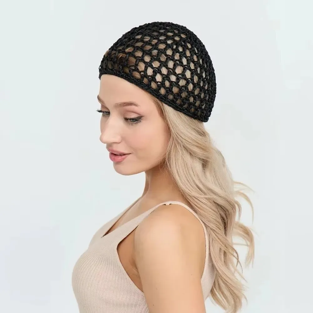 Simple Breathable Hair Net Cap Crochet Cap Comfortable Wig Caps Hollowout Mesh Turban Hat for Women