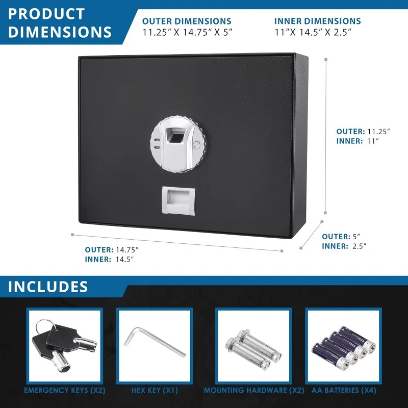 Biometric Fingerprint Top Opening Security Drawer Safe Box 0.23 Cubic Ft, Multi, One Size , Equipped with A Silent Mode