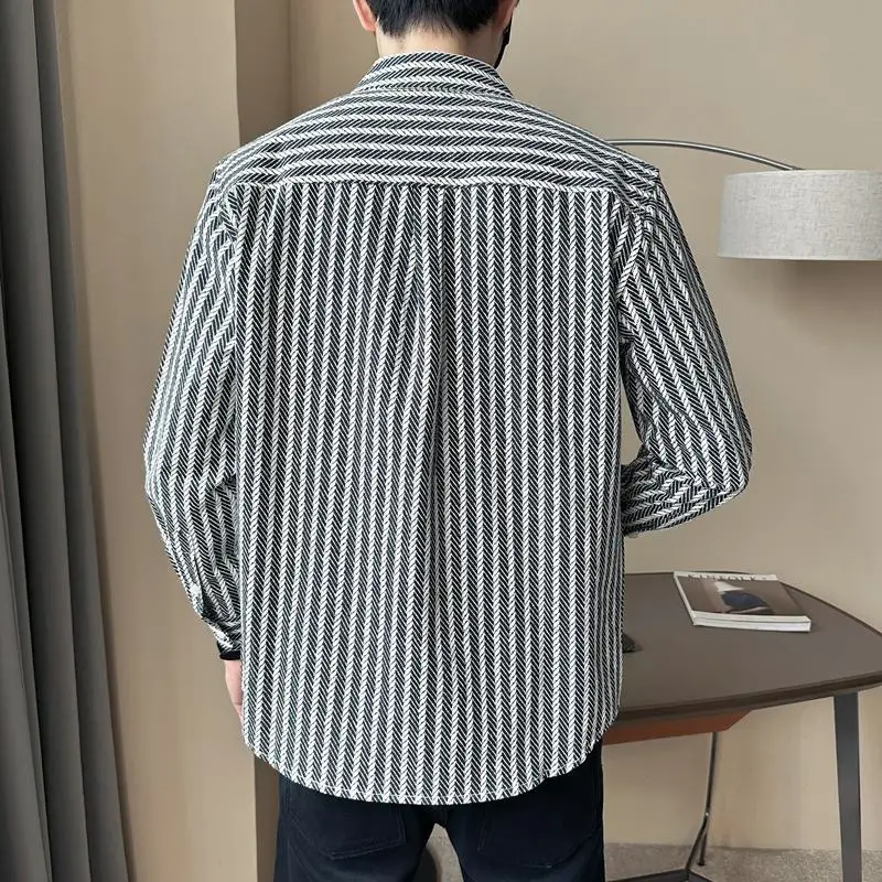 Spring Autumn New Fashion Turn-down Collar Long Sleeve Striped Blouse Men\'s Clothing Casual Loose All-match Trend Button Shirts