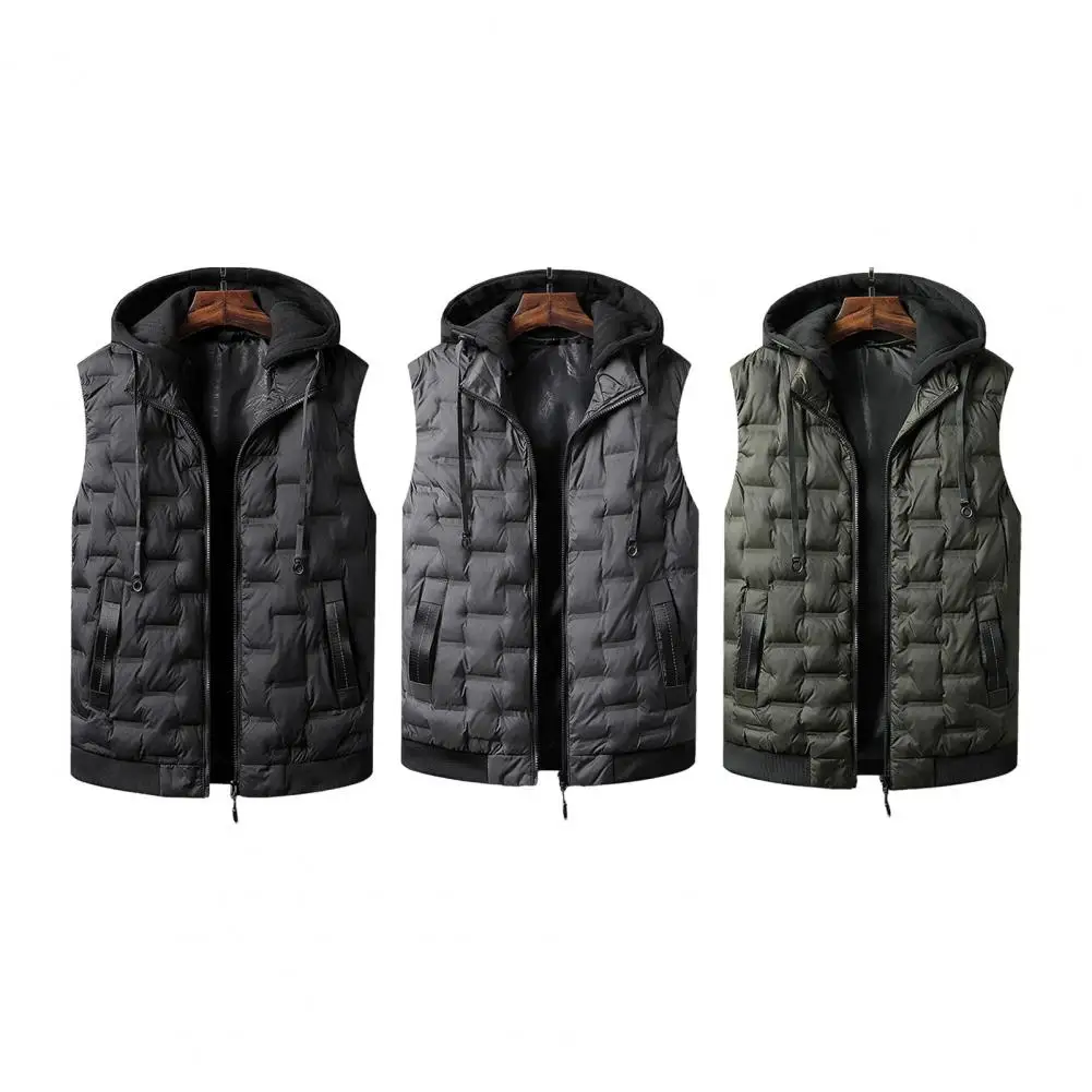 

Men Autumn Winter Thickened Waistcoat Hooded Sleeveless Zipper Placket Vest Coat Down Vest Outwear Men's Vest Coat