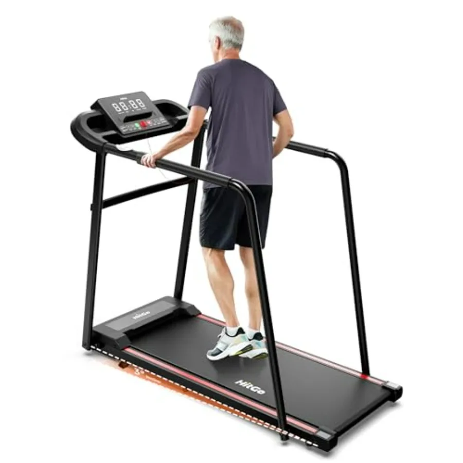 

Беговая дорожка Walking Pad с поручнями для пожилых людей, удлиненная (43,3 дюйма), черная, нагрузка до 120 кг, 4 уровня наклона, бесшумная, для установки под столом