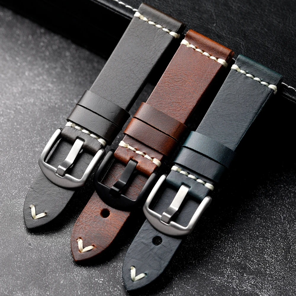 Handgemachtes Öl wachs Vintage Kalbsleder Armband 18 19 20 21 22 24mm braun blau Armband weiches Herren band