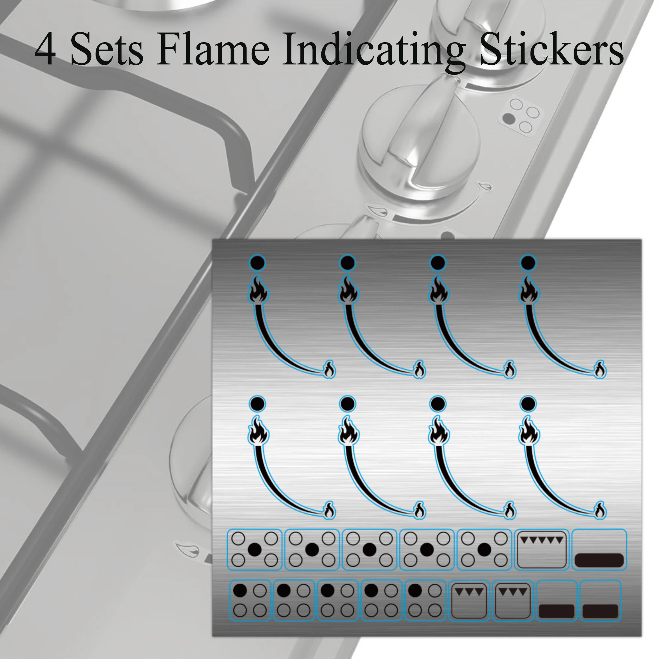 2 Flame Indicating Stickers Flame Indicators Ring Stove Labels - Oven Replacement Adhesive knob Symbols for Bumper Cooktop Hob