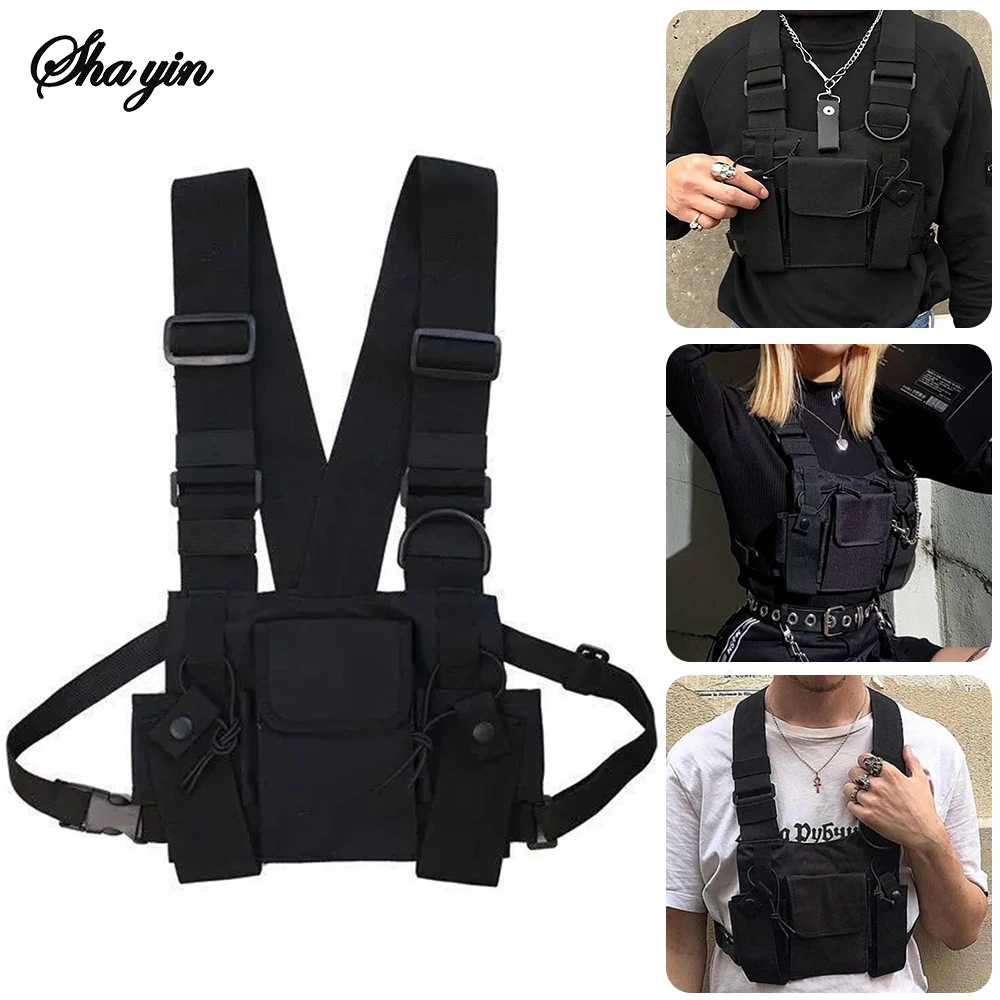 Funkcjonalna Taktyczna Torba na Klatkę Piersiową Damska Modna Kamizelka Hip Hopowa Streetwear Torby Codzienna Saszetka na Pas Unisex Czarna Torba Chest Rig