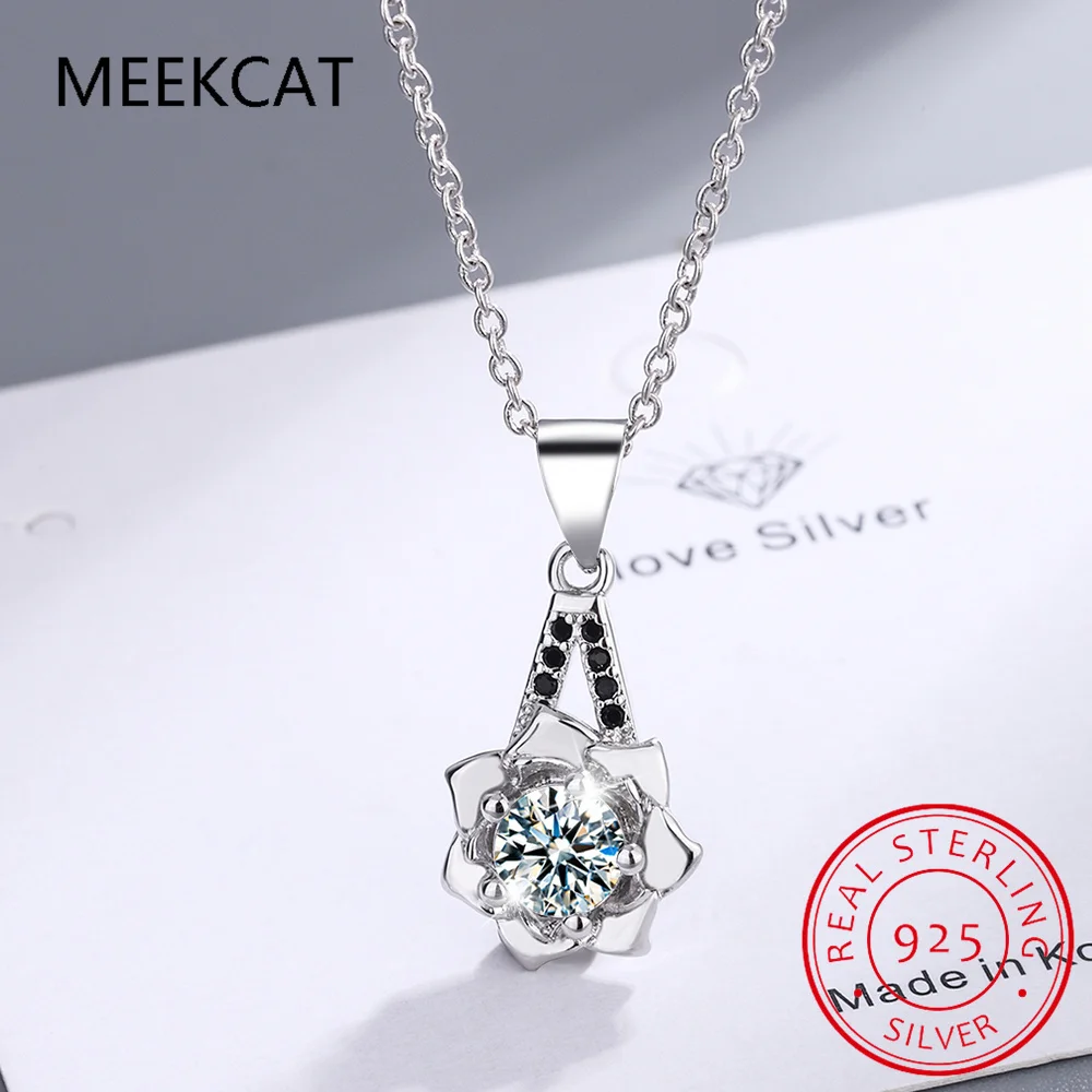 Flower Natural Black Spinel 925 Sterling Silver Pendant Necklace for Women Fine Jewelry Gemstone Choker Kolye Colar de Prata