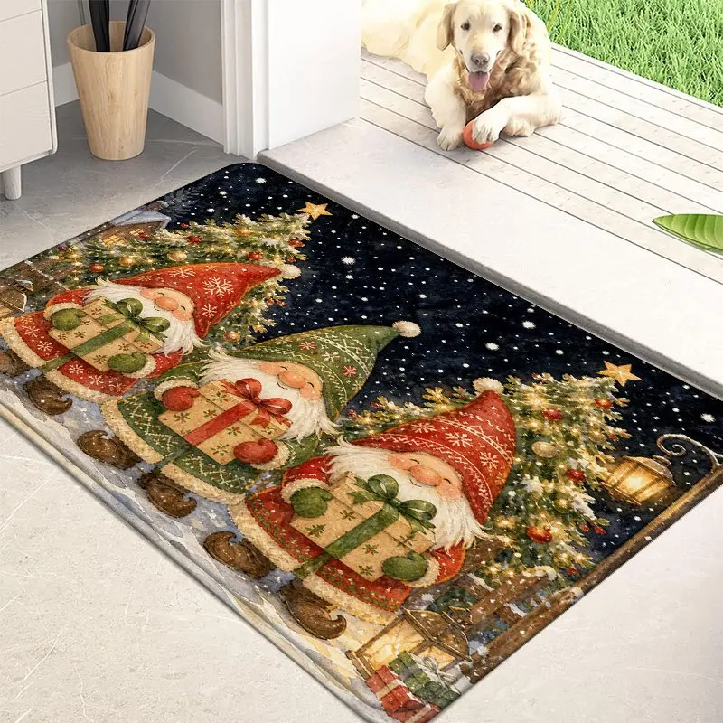 Burlap Pinecone Merry Christmas Mat Tan Texture Basket Gift  Non Slip Indoor Entrance Rug For Rustic Style Living Room Decor