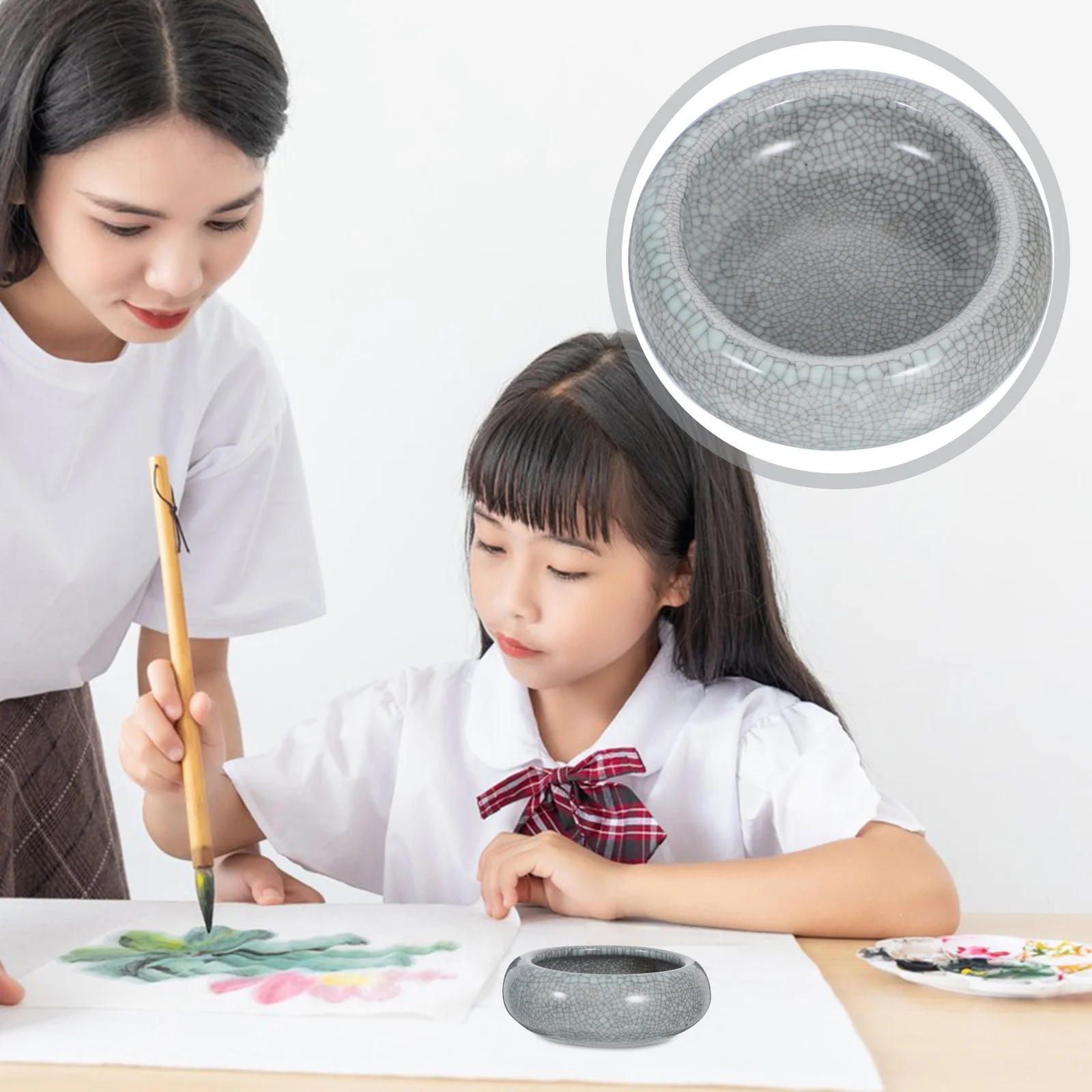 Multifunctional Ceramic Ink Dish Premium Finish Calligraphy Supply for Brush Washing Home Decoration Ink Plate for Sumi Painting