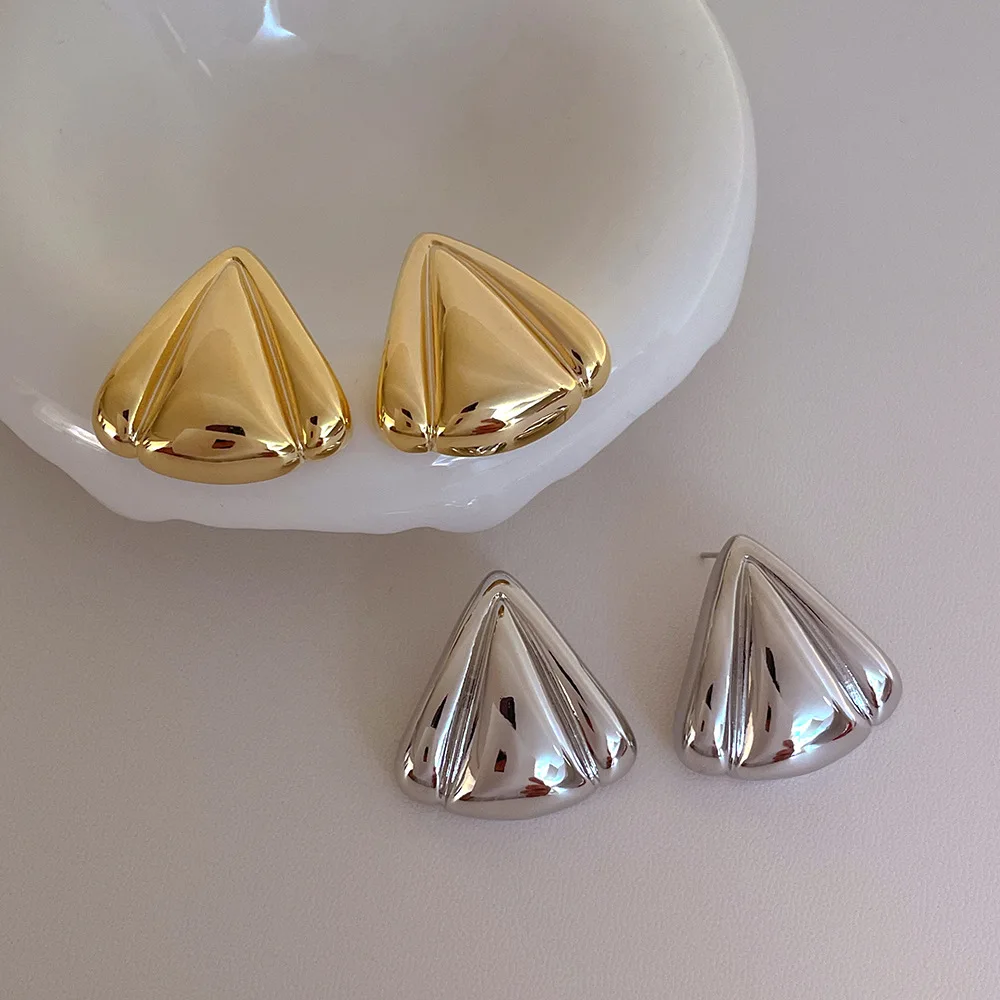 Minimalist Geometric Triangle Stud Earrings for Women Stainless Steel Metal Smooth Texture Earrings Charm Statement Jewelry Gift