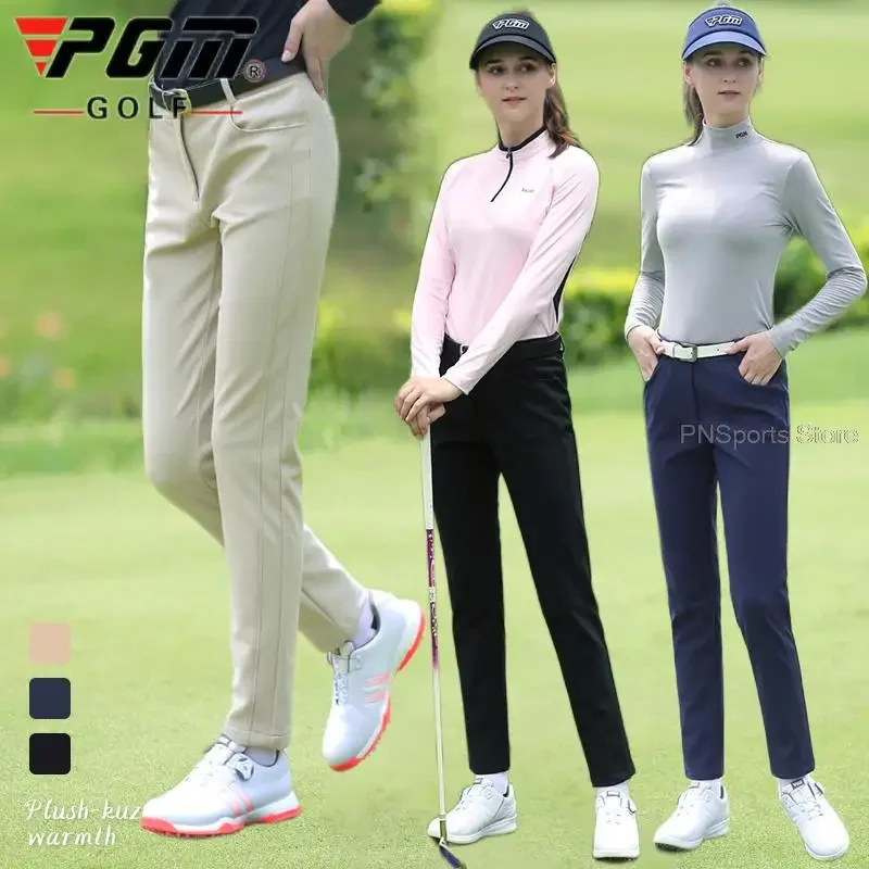 Pgm Golf Pants For Women Winter Keep Warm Golfer Trousers Ladies Slim Fit Sports Wear Quality Fleece Casual Pants Self-Heating