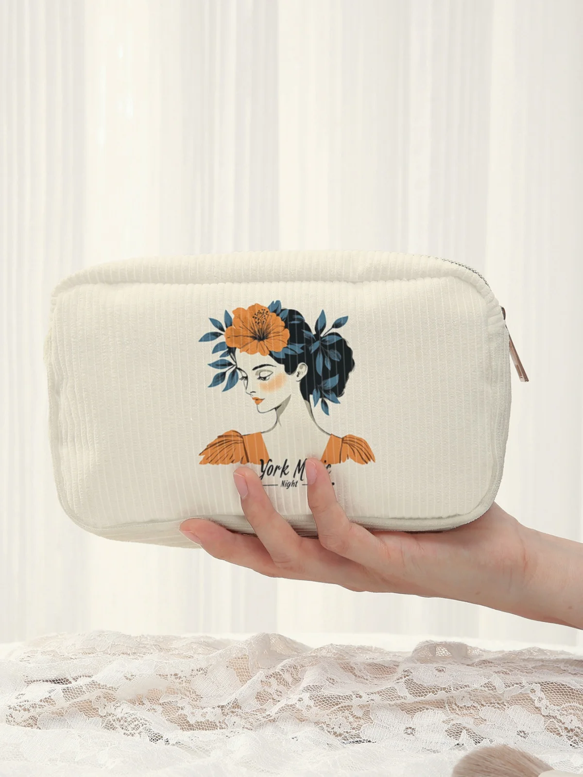 

Artistic retro style floral girl profile pattern Cosmetic Bag Large Capacity Travel Toiletries Bag Ladies' Makeup Storage Bag