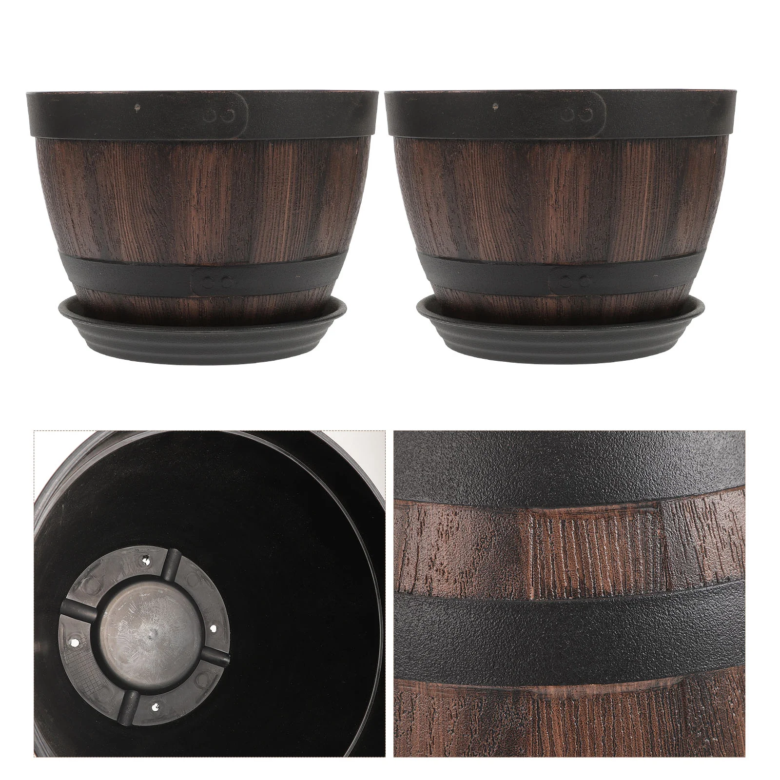 

2 Sets Imitation Barrel Flower Pot Pots for Indoor Plants Wooden Retro Planter Bucket Garden Plastic