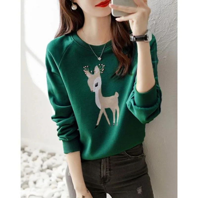 

Sweatshirt Female Cotton Non Pilling Spring and Autumn Embroidered Sweater Coat for Trendy Ins Long Sleeve Sweatshirt Female Top
