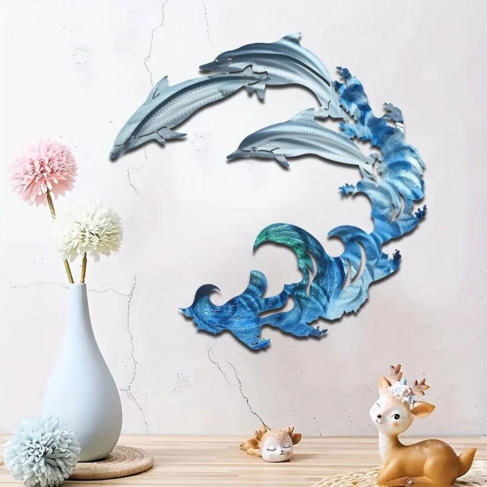 Strand-Delfin Metall-Wandkunst Küstendekoration für Poolbereich Wohnzimmer Wanddekoration