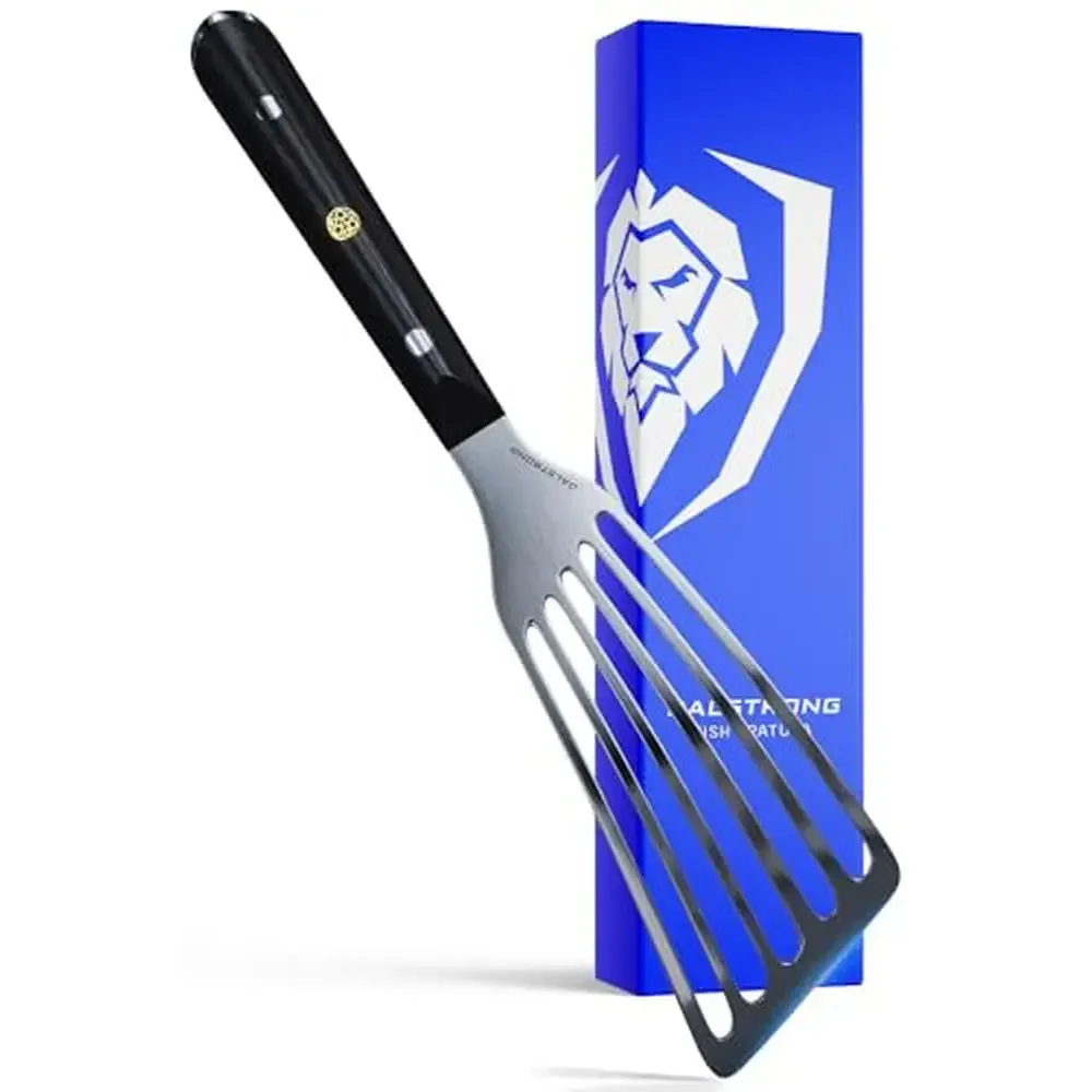 

High-Carbon Steel Flexible Fish Spatula Slotted Tool G10 Handle -Stainless Steel Fish Metal Spatula Flipper Cooking -Strong and