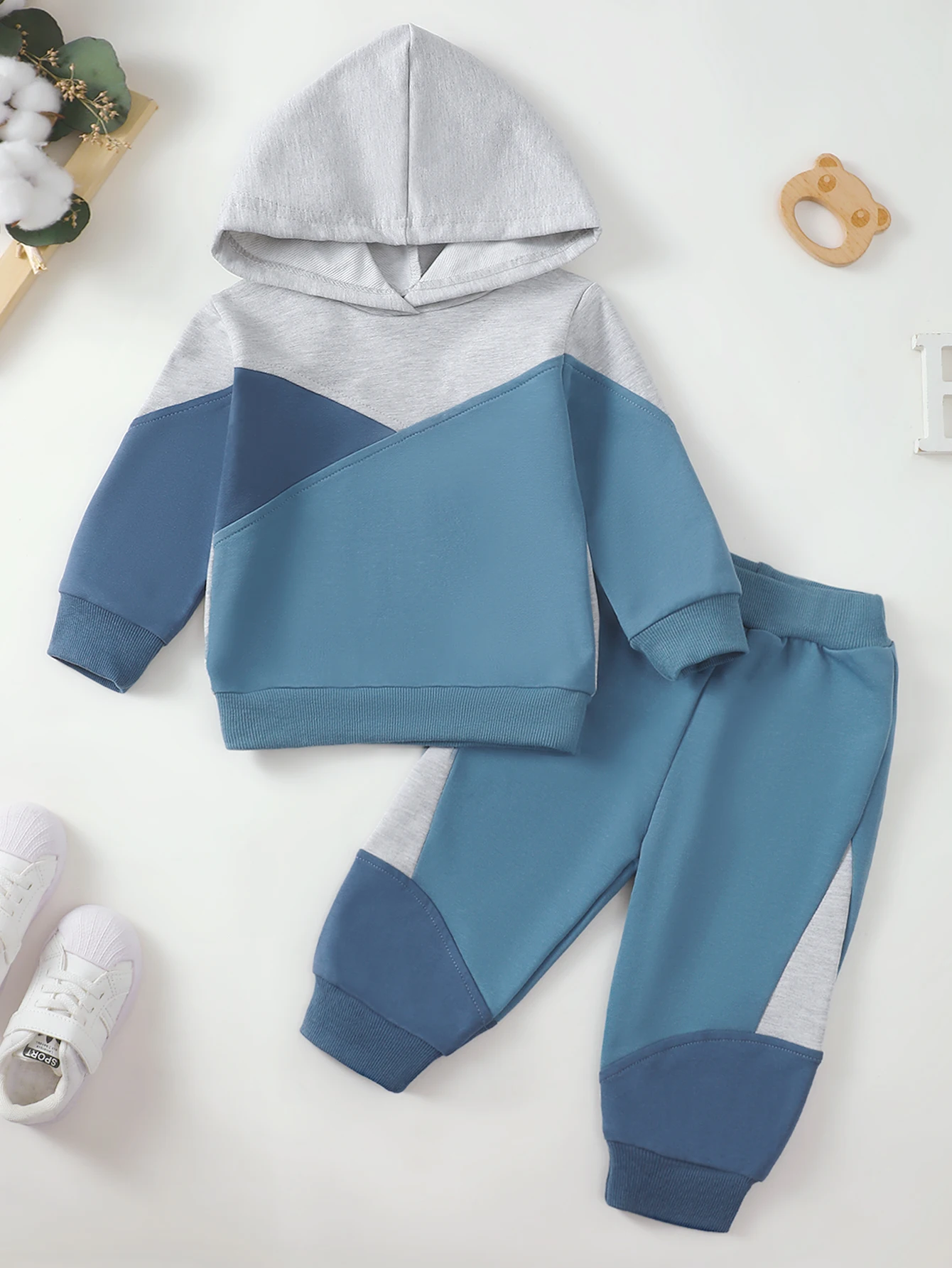 Kleinkind Jungen Frühling Herbst Hoodie Hosen Set Farbblock Langarm Baumwolle Anzug für Kinder Kleinkind Kleidung – Detail 9