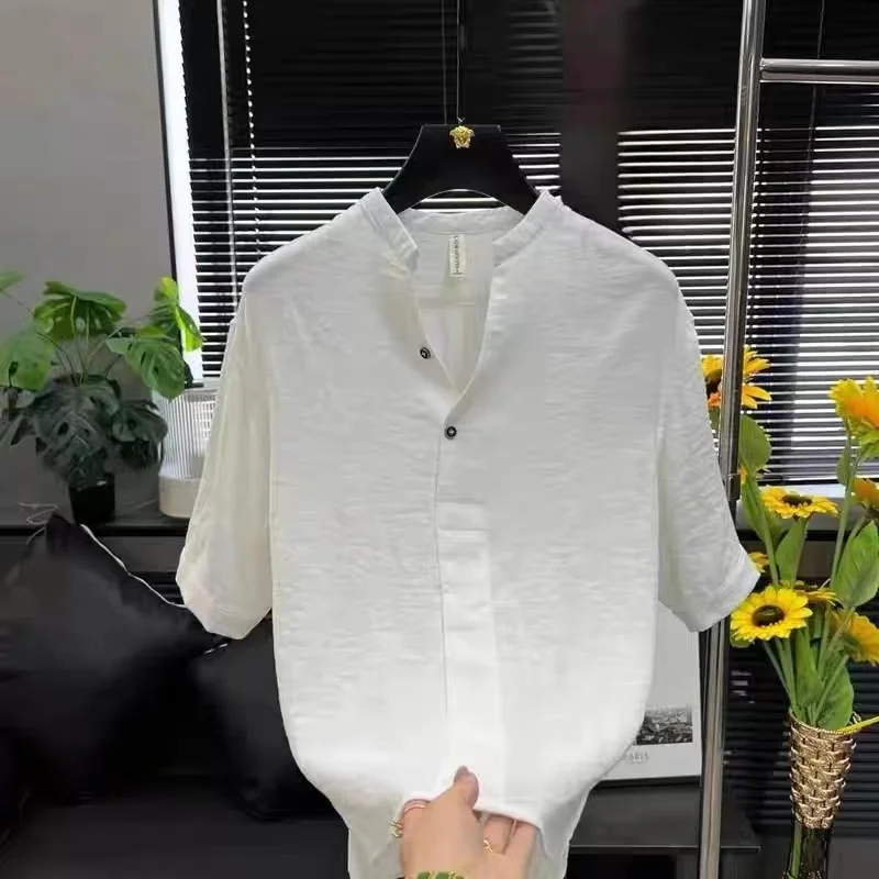 

Summer New Men's Basic Thin Short Sleeve White Shirt Fashion Slim Fit Vintage Top Overhead T-Shirt Casual Loose Youthwear