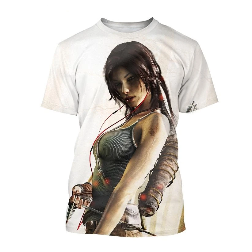 New Best Selling Tomb Raider 3D Printed T-Shirt Tomb Raider Lara Personality Men\'s Women\'s Cool Street Style Short Sleeve Kids