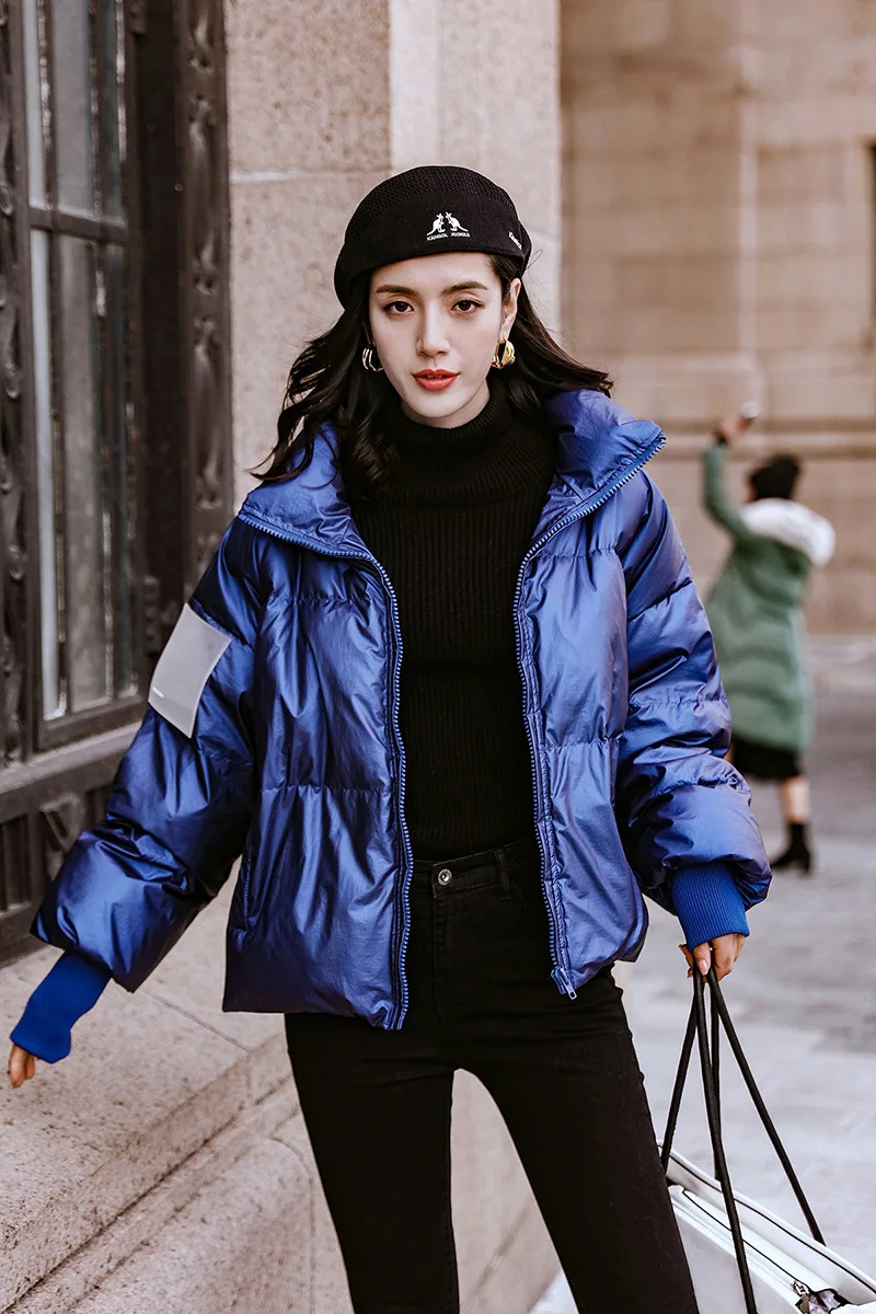 2024 New Women Thick paragraph blue Down down jacket Ladies Autumn And Winter Warm Coats Portable Outwear