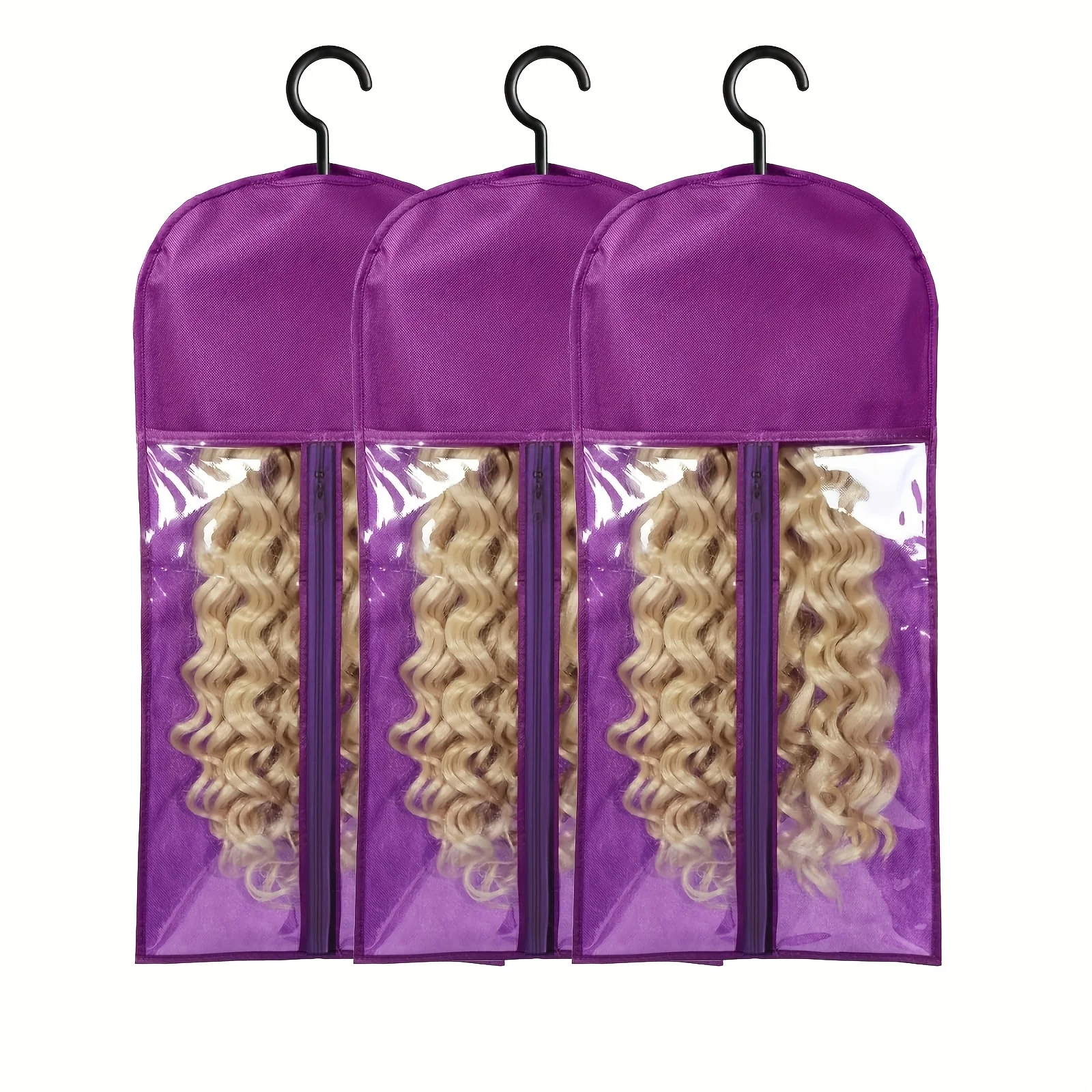 1/3/6pcs Premium Wig Storage Bags with Sturdy Metal Hangers - Black Transparent Design for Multiple Wigs & Hair Extensions image 5