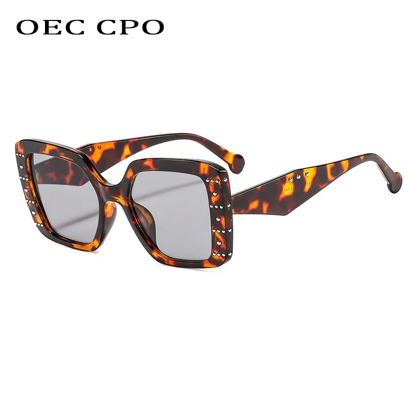 

OEC CPO Fashion Square Sunglasses Women Retro Trending Candy Color Punk Rivets Sun Glasses Female Leopard Shades UV400 Eyewear