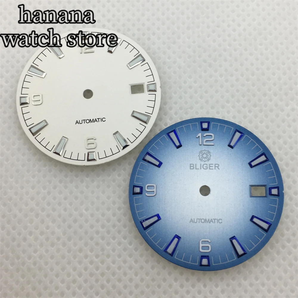 BLIGER 31mm blue white dial luminous dial with NH35 NH36 movement, 3 degree clock crown, 3.8 degree clock crown