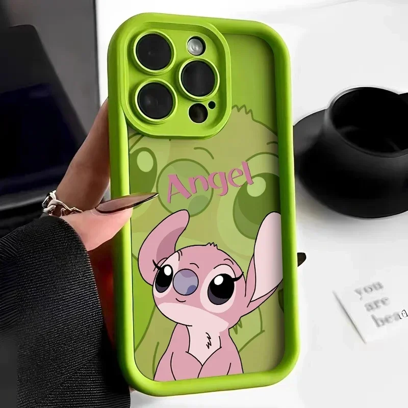 Cute Disney Pink Stitch Couple Phone Case For iPhone 11 12 13 14 15 Pro Max X XR XS MAX 8 7 Plus Silicone Shockproof Cases Cover