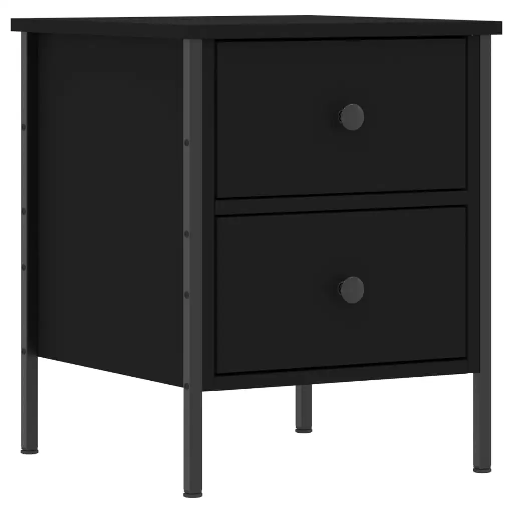 Black Modern Nightstand Wood Bedside Table with 2 Drawers Clothes Storage Display Cabinet Higher Table Legs for Anti-humidity