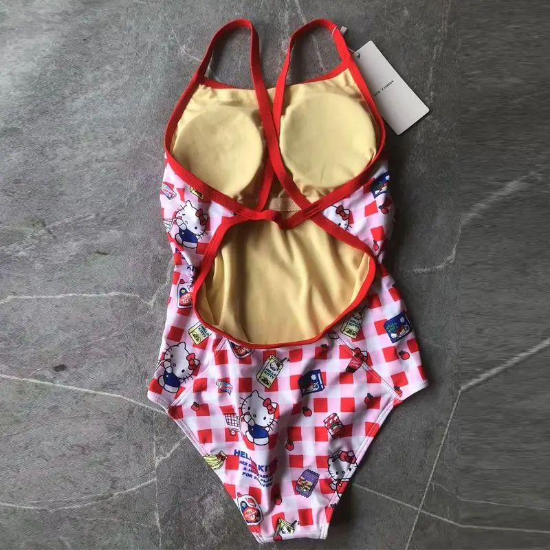 Baju Renang Sanrio Bikini Anak Perempuan Hello Kitty Gaya Liburan Olahraga Gabungan Bantalan Dada Kolam Renang Utama Gaya Tipis Ramping Nirkabel
