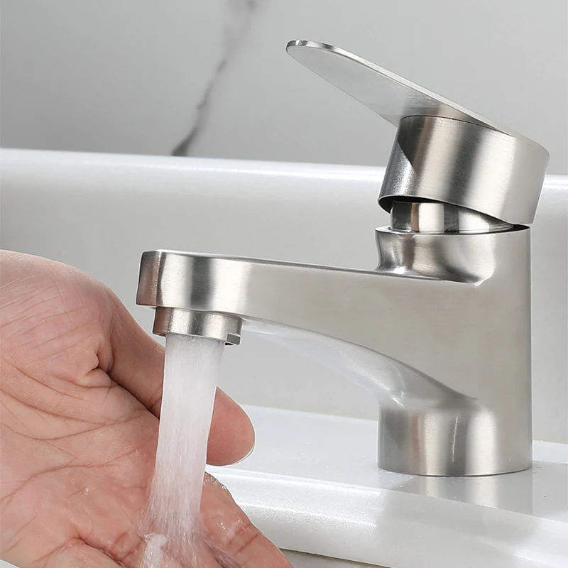 

Hand basin, washbasin, hot and cold water faucet, stainless steel household bathroom basin, washbasin, sink, single hole