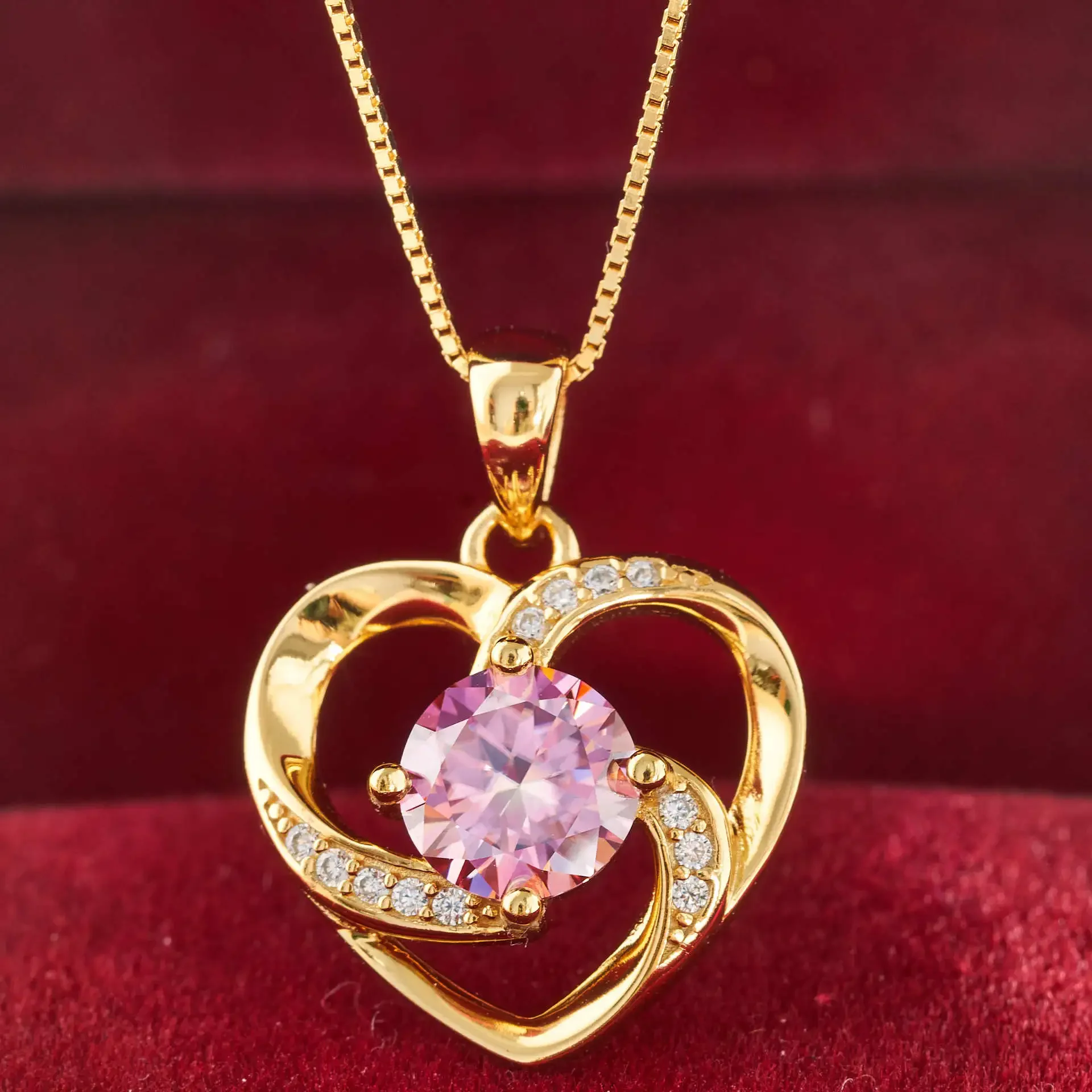 Vergoldete 1CT Moissanit-Anhänger-Halskette für Damen, klassischer Herzanhänger, Hochzeitsschmuck, 925er Sterlingsilber, Moissanit – Detail 3