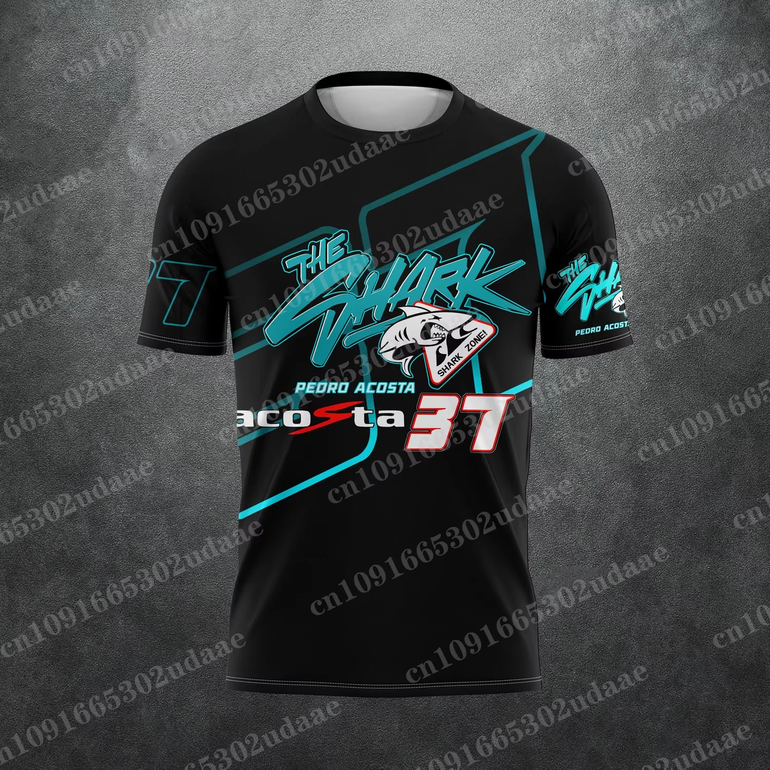 2026 Neues Racing Nr. 37 Fahrer Pedro Acosta Fan 3D-gedrucktes Muster T-Shirt „The Shark“ für Herren und Damen, Sommer, lässig, Kurzarm – Detail 2