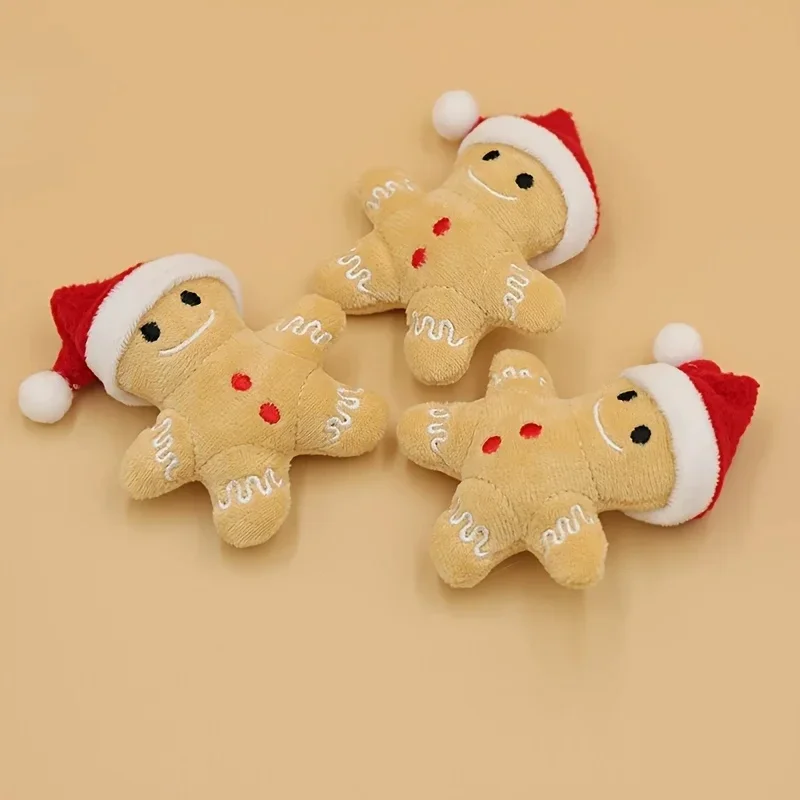 2pcs Pet Cute Christmas Gingerbread Man Design Cat Teaser Plush Toy, Interactive Toy For Cat Indoor Supply