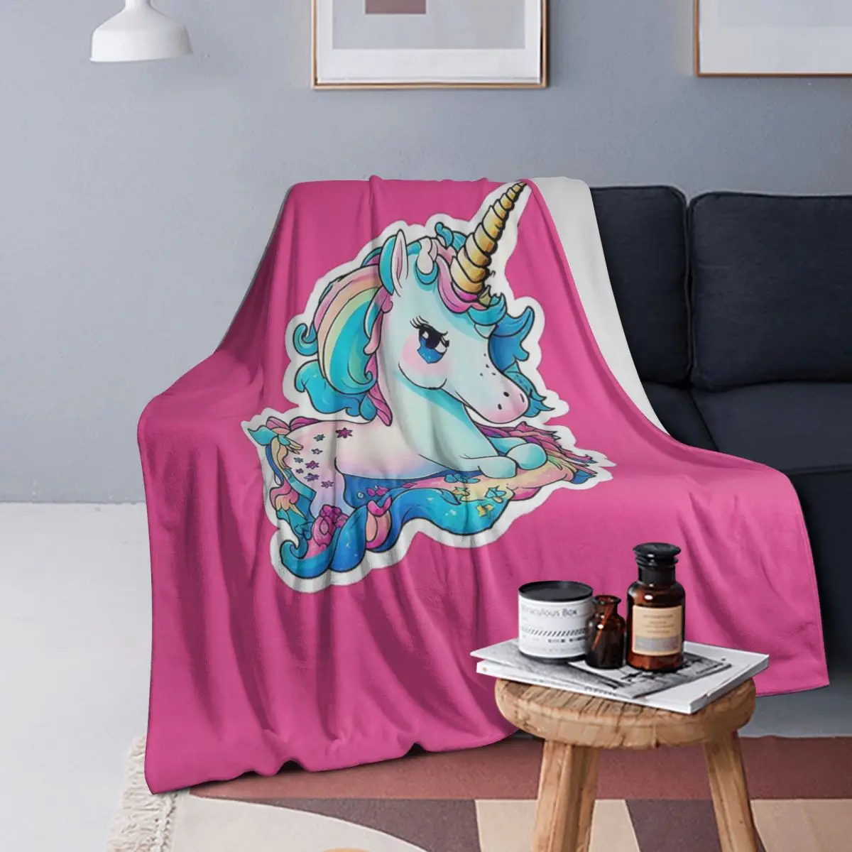 

Cute Colourful Unicorn 5 Blanket Soft Warm Flannel Throw Blanket Bedding for Bed Living room Picnic Travel Home Sofa
