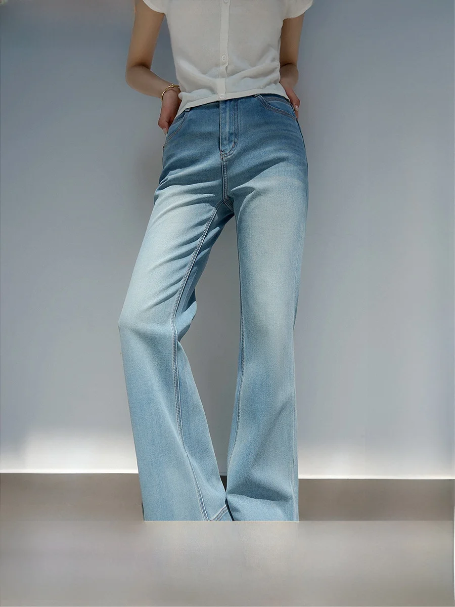 

Женские эластичные джинсы для похудения, расклешенные ноги, четырехсторонние эластичные хлопковые джинсовые повседневные джинсы с завышенной талией, весна 2025 г.