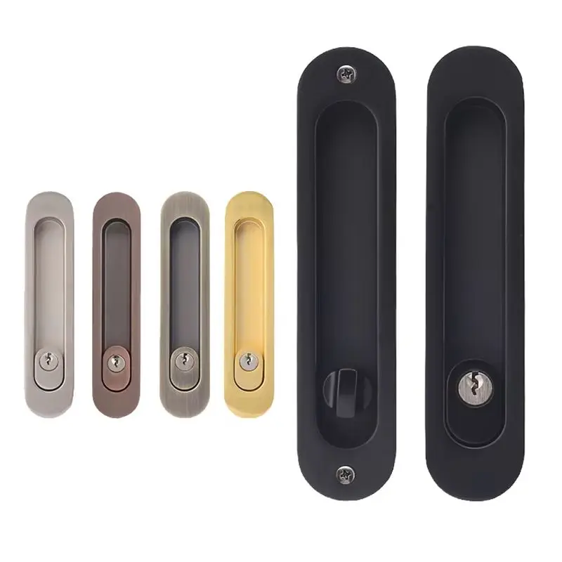 

1Set Zinc Alloy Sliding Door Locks Barn Gate Flush Handle Locks Invisible Hidden Wood Barn Door Hook Lock Set with Key / No Key